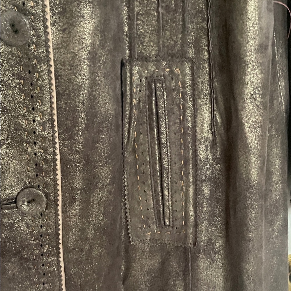 Pamela McCoy Leather Bronze Trench Coat - Picture 10 of 13